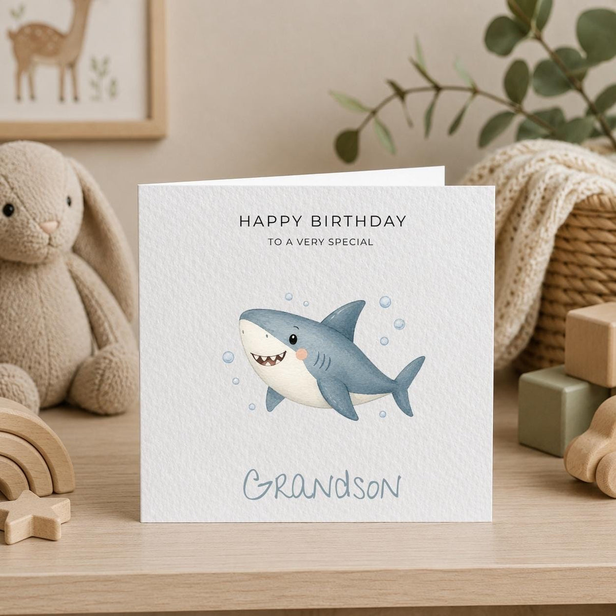 Personalised Sharks Theme Birthday Card for Son, Grandson, Brother etc