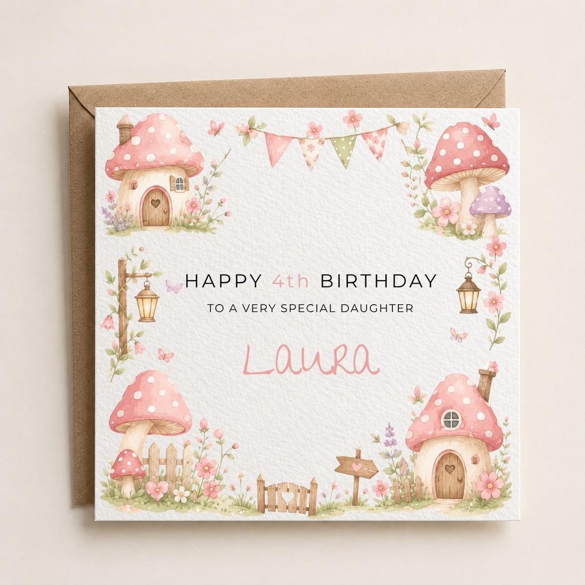 Personalised Mushroom Theme Birthday Card for Daughter, Granddaughter, Sister etc