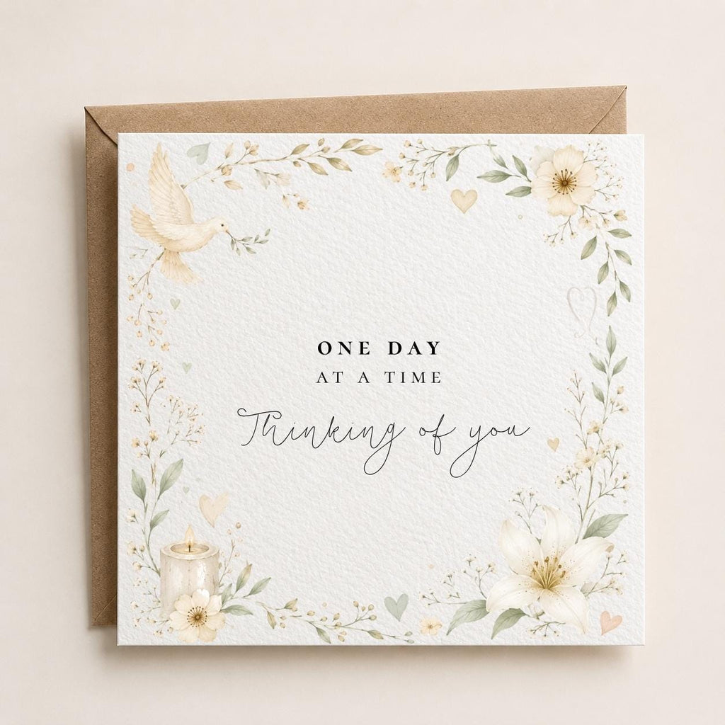Thinking of You Sympathy Card: Vintage Floral Dove Design