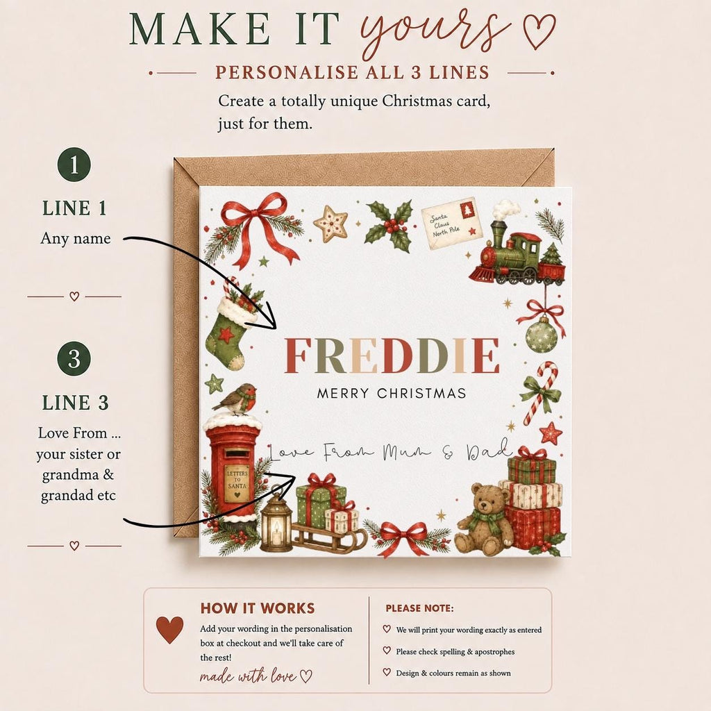 Personalised Christmas Card | For Children | Completely Customisable | Festive Children's Greetings Card