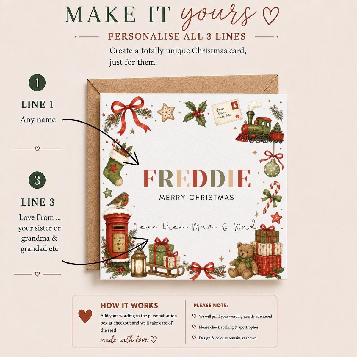 Personalised Christmas Card | For Children | Completely Customisable | Festive Children's Greetings Card