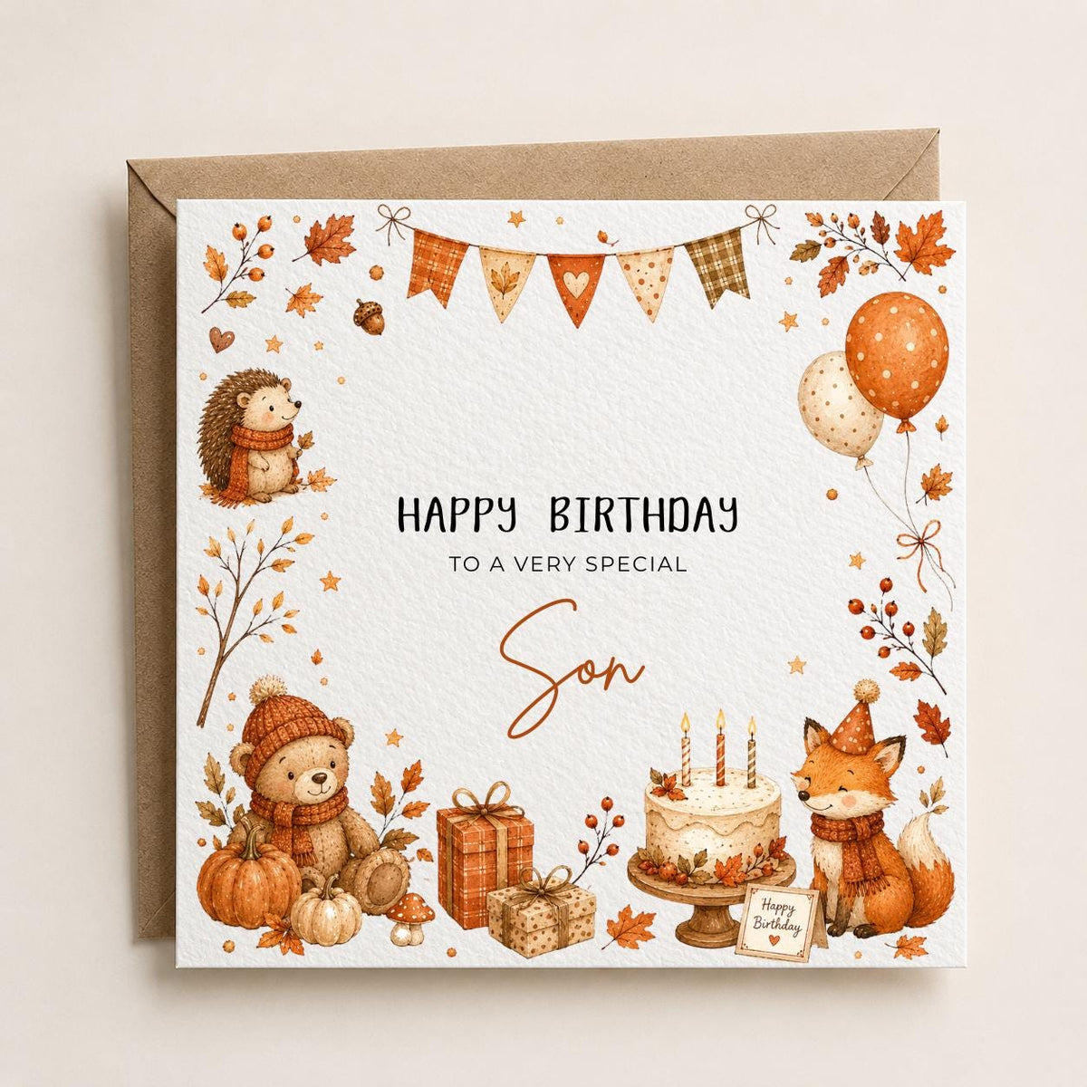 Personalised Autumn Themed Birthday Card for Daughter, Son, Sister, Brother, Friend etc